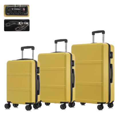 YONSLY® Premium Luggage TSA Lock, YKK Zipper Hardside Suitcase Trolley Cabin Suitcase Rolling Suitcase Carry-on 4 Wheels (M-L-XL Set)