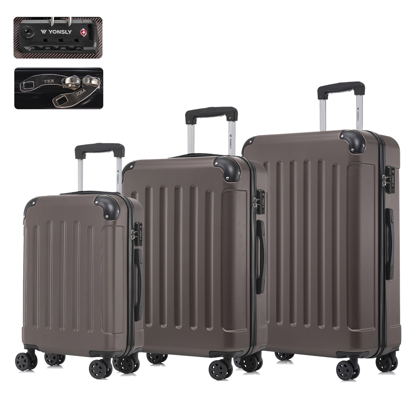 YONSLY® Premium Luggage TSA Lock, YKK Zipper Hardside Suitcase Trolley Cabin Suitcase Rolling Suitcase Hand Luggage 4 Wheels (M-L-XL-Set)