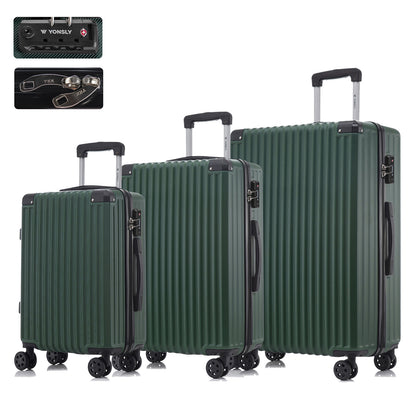 YONSLY® Premium Reisekoffer TSA-Schloss,YKK-Reißverschluss Hartschalen-Koffer Trolley Kabinenkoffer Rollkoffer Suitcase Handgepäck 4 Rollen (M-L-XL-Set)