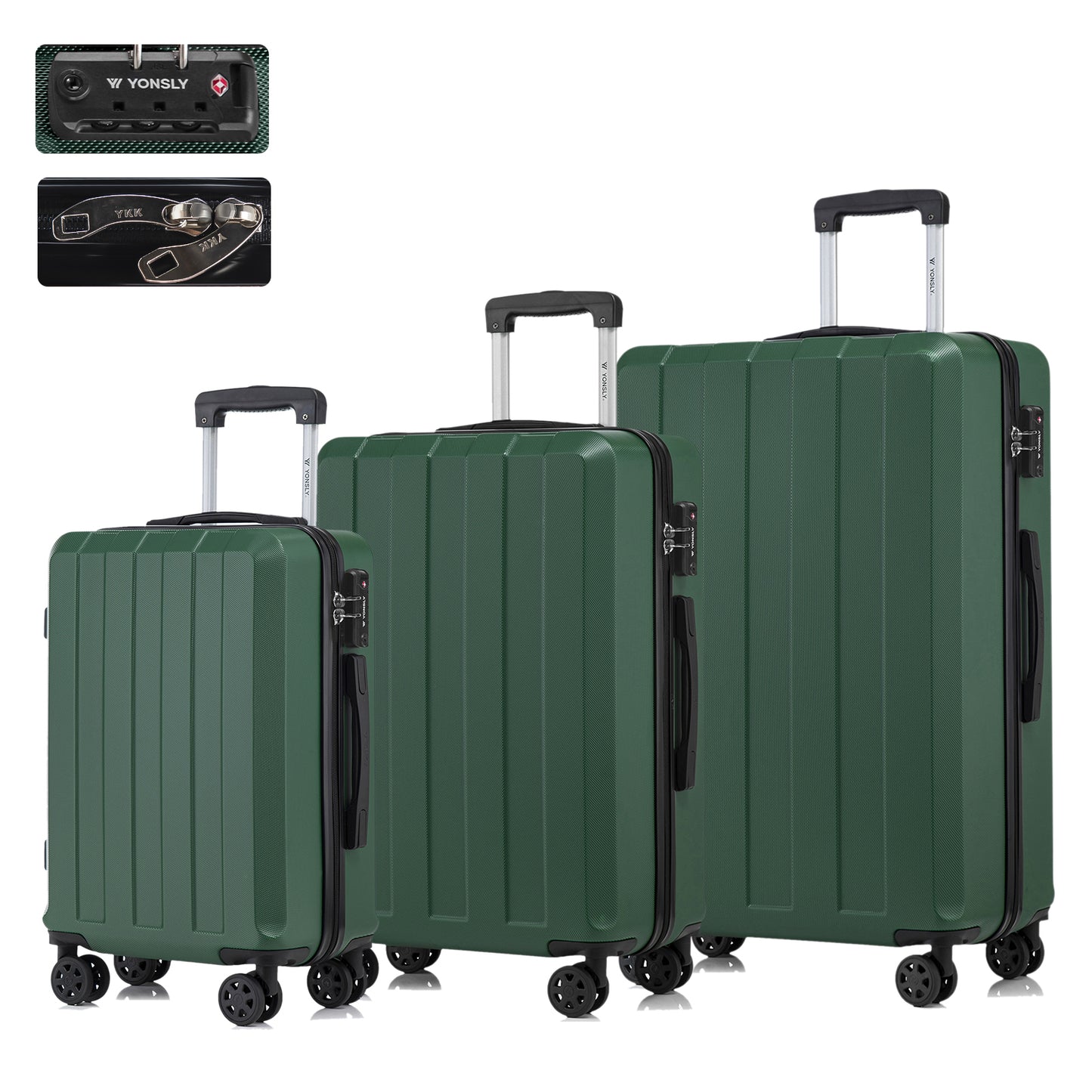 YONSLY® Premium Reisekoffer TSA-Schloss,YKK-Reißverschluss Hartschalen-Koffer Trolley Kabinenkoffer Rollkoffer Suitcase Handgepäck 4 Rollen (M-L-XL-Set)