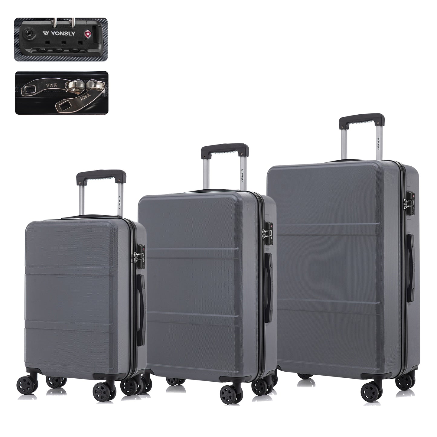 YONSLY® Premium Luggage TSA Lock, YKK Zipper Hardside Suitcase Trolley Cabin Suitcase Rolling Suitcase Carry-on 4 Wheels (M-L-XL Set)