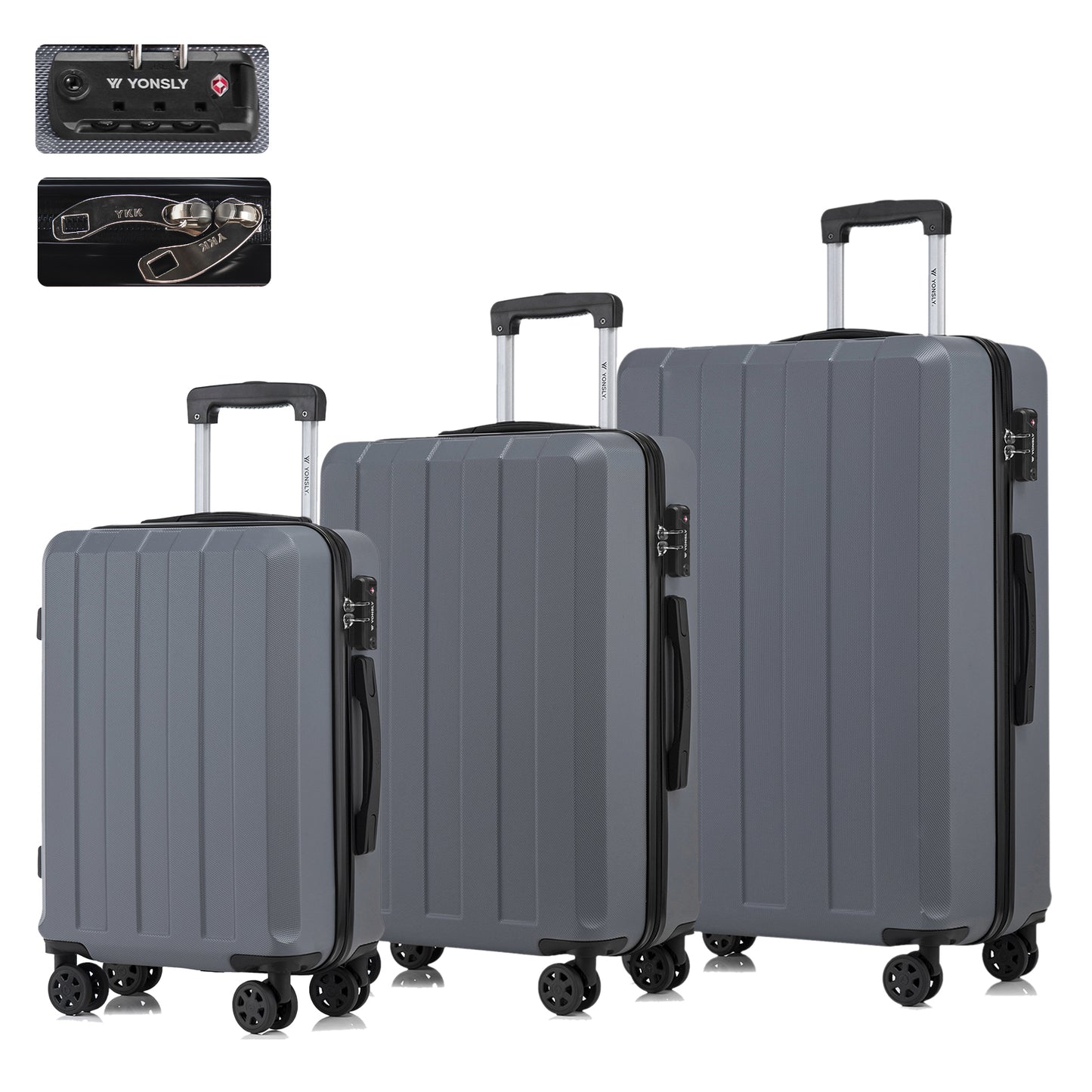 YONSLY® Premium Reisekoffer TSA-Schloss,YKK-Reißverschluss Hartschalen-Koffer Trolley Kabinenkoffer Rollkoffer Suitcase Handgepäck 4 Rollen (M-L-XL-Set)