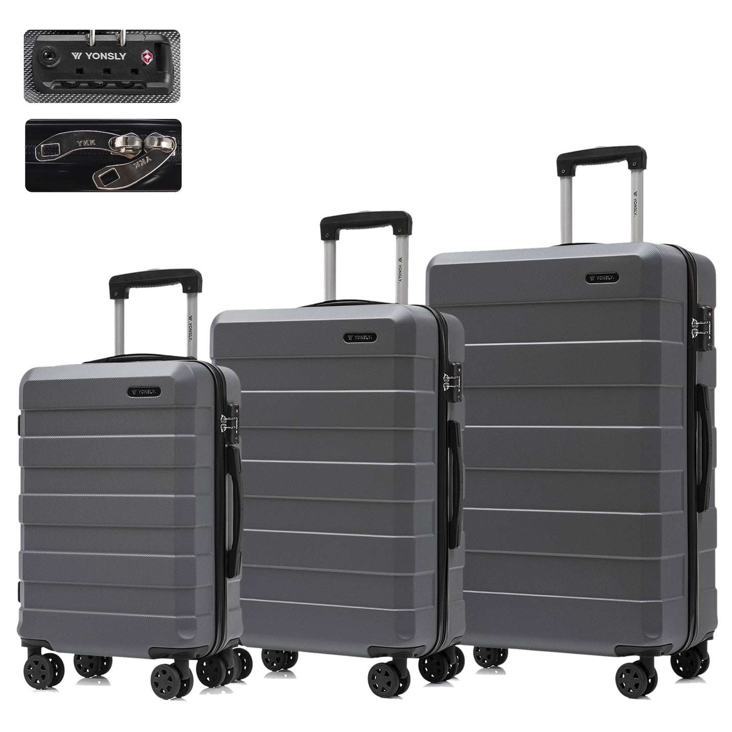 YONSLY® Premium Luggage TSA Lock, YKK Zipper Hardshell Suitcase Trolley Carry-on Spinner Luggage with 4 Wheels (M-L-XL Set)