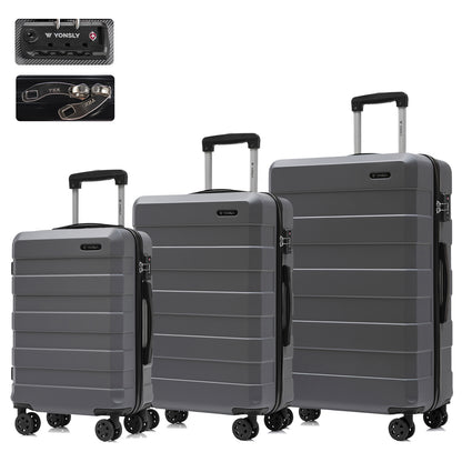 YONSLY® Premium Luggage TSA Lock, YKK Zipper Hardshell Suitcase Trolley Carry-on Spinner Luggage with 4 Wheels (M-L-XL Set)