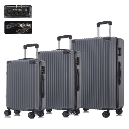 YONSLY® Premium Reisekoffer TSA-Schloss,YKK-Reißverschluss Hartschalen-Koffer Trolley Kabinenkoffer Rollkoffer Suitcase Handgepäck 4 Rollen (M-L-XL-Set)