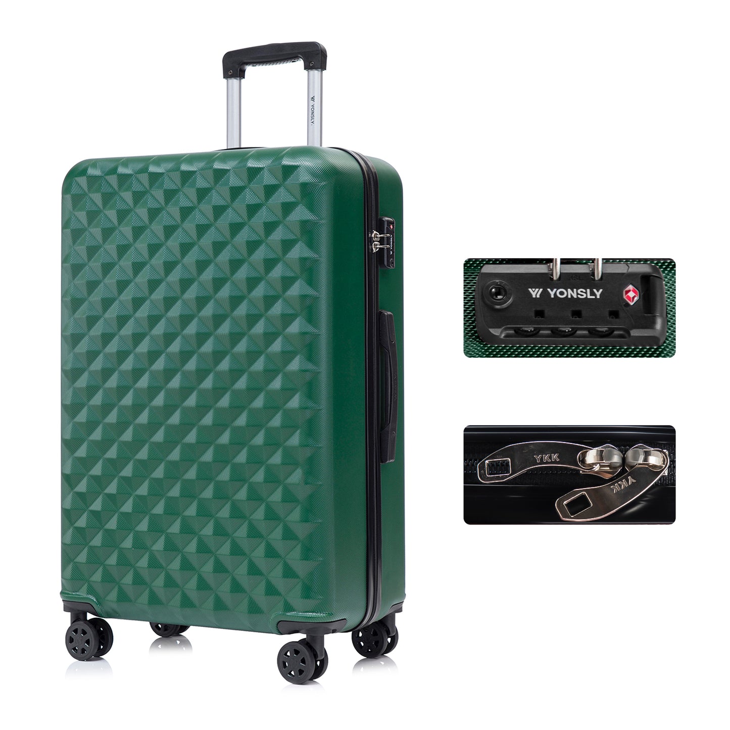 YONSLY® Premium Travel Suitcase TSA Lock, YKK Zipper Hard-Shell Suitcase Trolley Cabin Luggage Roller Suitcase Carry-on 4 Wheels