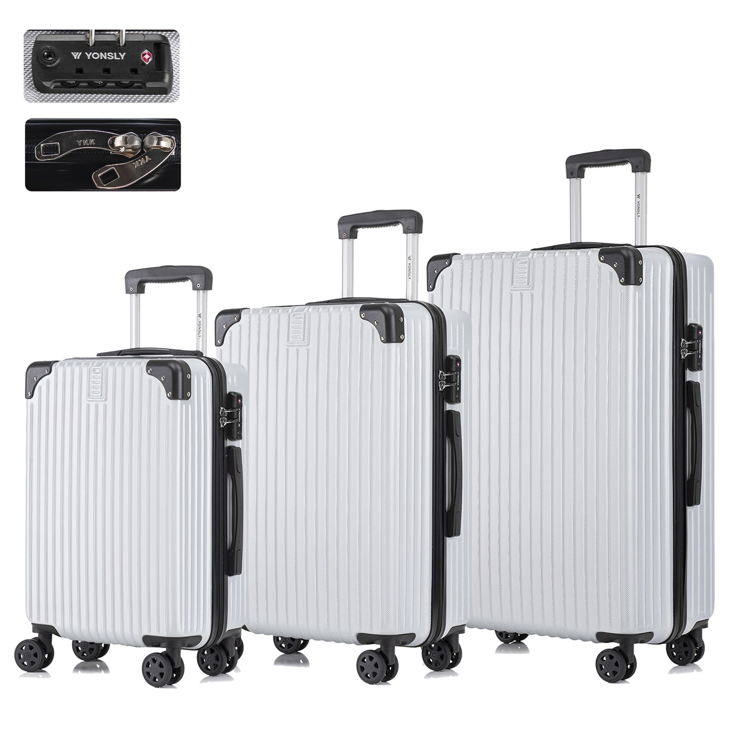 YONSLY® Premium Luggage TSA Lock, YKK Zipper Hardshell Suitcase Trolley Cabin Luggage Spinner Suitcase Carry-on 4 Wheels (M-L-XL-Set)