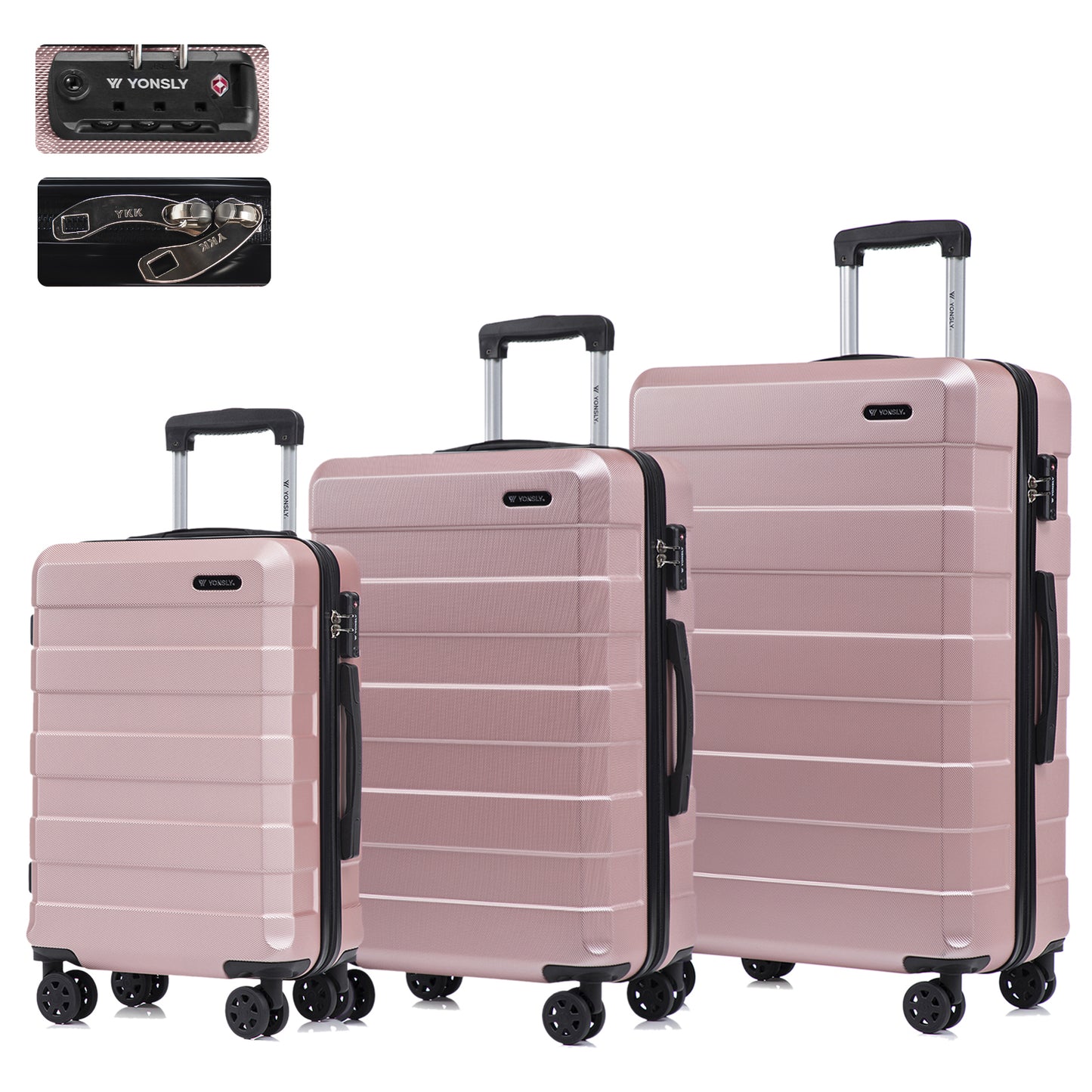 YONSLY® Premium Luggage TSA Lock, YKK Zipper Hardshell Suitcase Trolley Carry-on Spinner Luggage with 4 Wheels (M-L-XL Set)