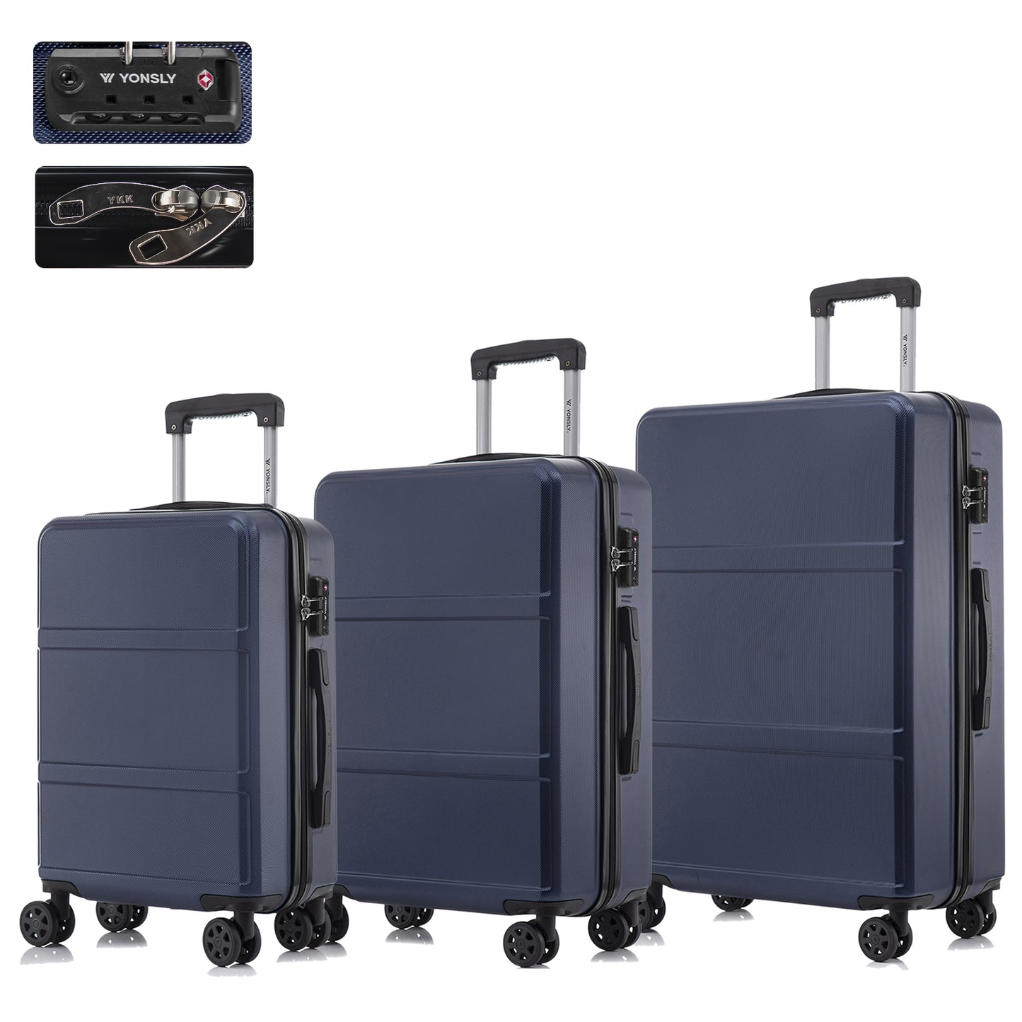 YONSLY® Premium Luggage TSA Lock, YKK Zipper Hardside Suitcase Trolley Cabin Suitcase Rolling Suitcase Carry-on 4 Wheels (M-L-XL Set)