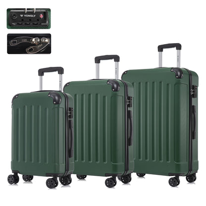 YONSLY® Premium Luggage TSA Lock, YKK Zipper Hardside Suitcase Trolley Cabin Suitcase Rolling Suitcase Hand Luggage 4 Wheels (M-L-XL-Set)