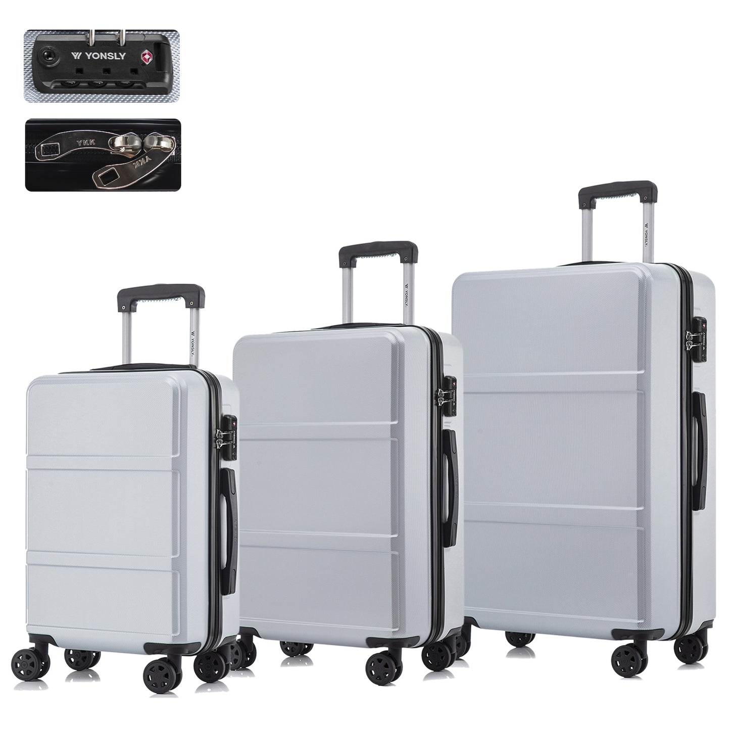 YONSLY® Premium Luggage TSA Lock, YKK Zipper Hardside Suitcase Trolley Cabin Suitcase Rolling Suitcase Carry-on 4 Wheels (M-L-XL Set)