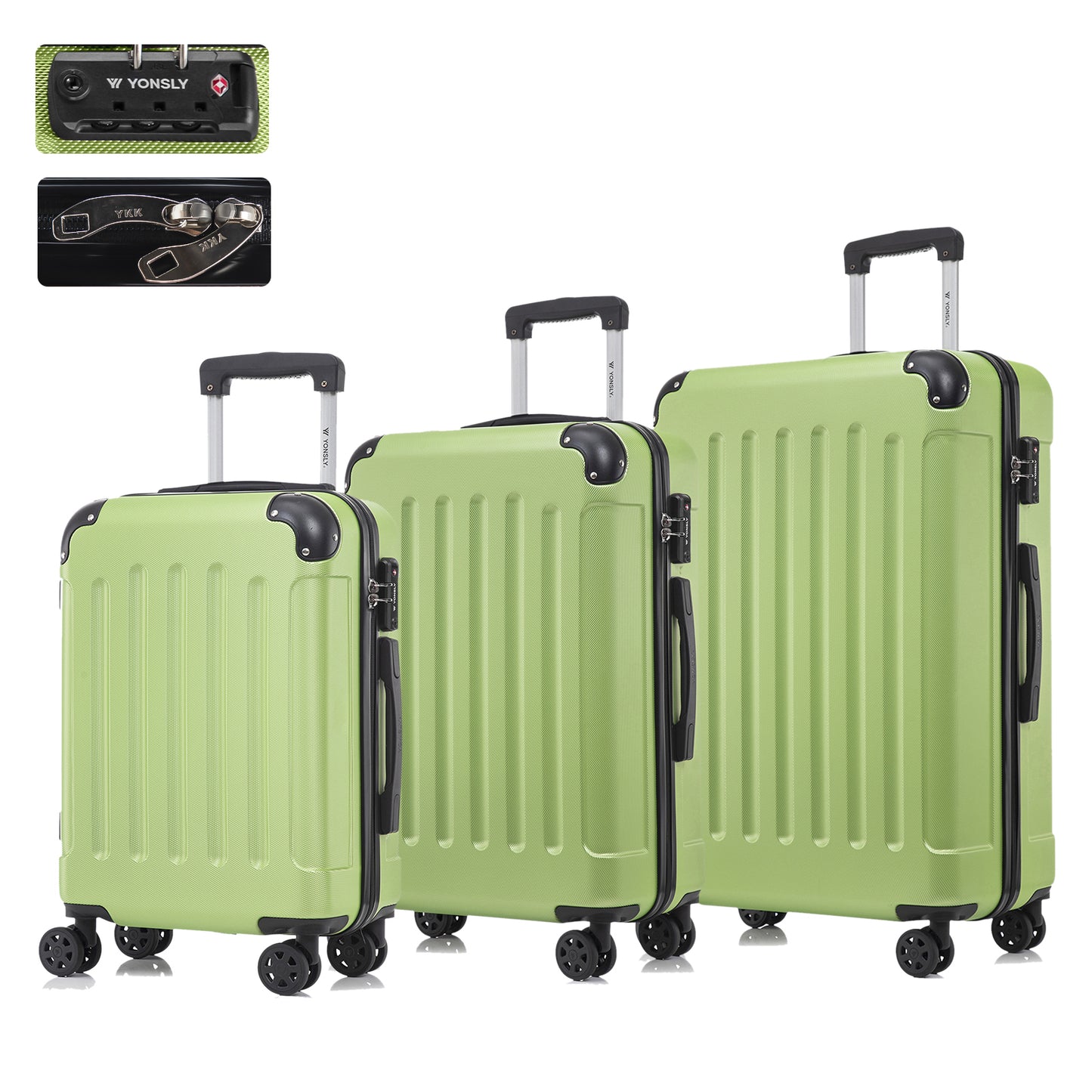 YONSLY® Premium Luggage TSA Lock, YKK Zipper Hardside Suitcase Trolley Cabin Suitcase Rolling Suitcase Hand Luggage 4 Wheels (M-L-XL-Set)