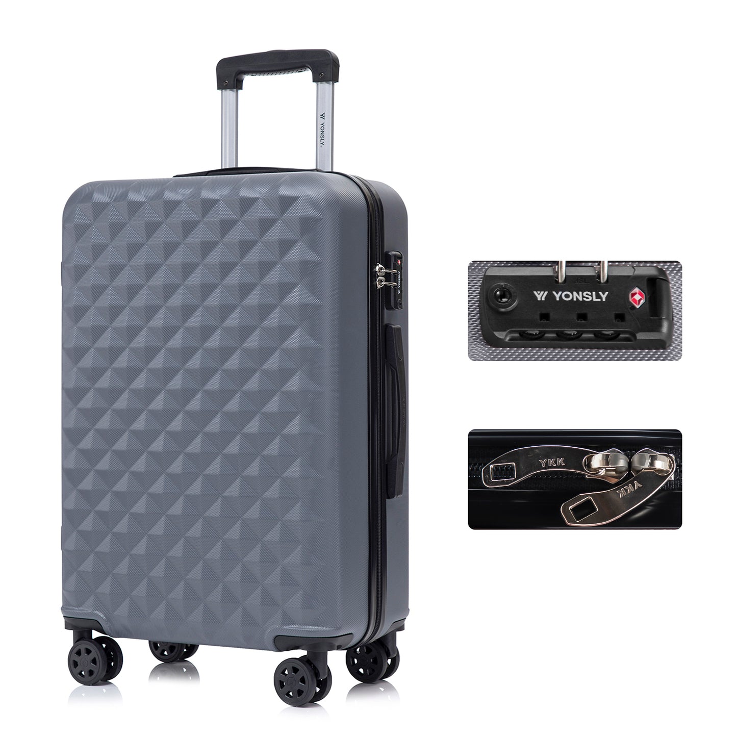 YONSLY® Premium Travel Suitcase TSA Lock, YKK Zipper Hard-Shell Suitcase Trolley Cabin Luggage Roller Suitcase Carry-on 4 Wheels