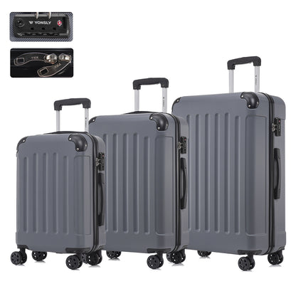 YONSLY® Premium Luggage TSA Lock, YKK Zipper Hardside Suitcase Trolley Cabin Suitcase Rolling Suitcase Hand Luggage 4 Wheels (M-L-XL-Set)