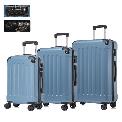 YONSLY® Premium Luggage TSA Lock, YKK Zipper Hardside Suitcase Trolley Cabin Suitcase Rolling Suitcase Hand Luggage 4 Wheels (M-L-XL-Set)
