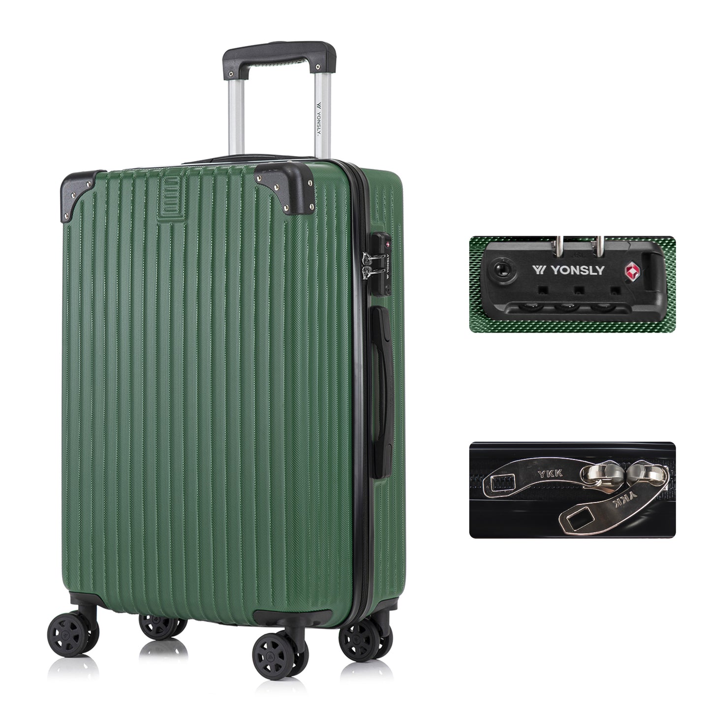 YONSLY® Premium Luggage TSA Lock, YKK Zipper Hardshell Suitcase Trolley Carry-On Luggage Spinner Suitcase 4 Wheels