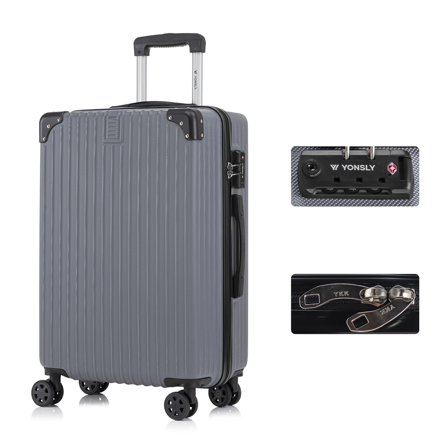 YONSLY® Premium Travel Suitcase TSA Lock, YKK Zipper Hardshell Suitcase Trolley Carry-On Luggage Spinner Suitcase 4 Wheels