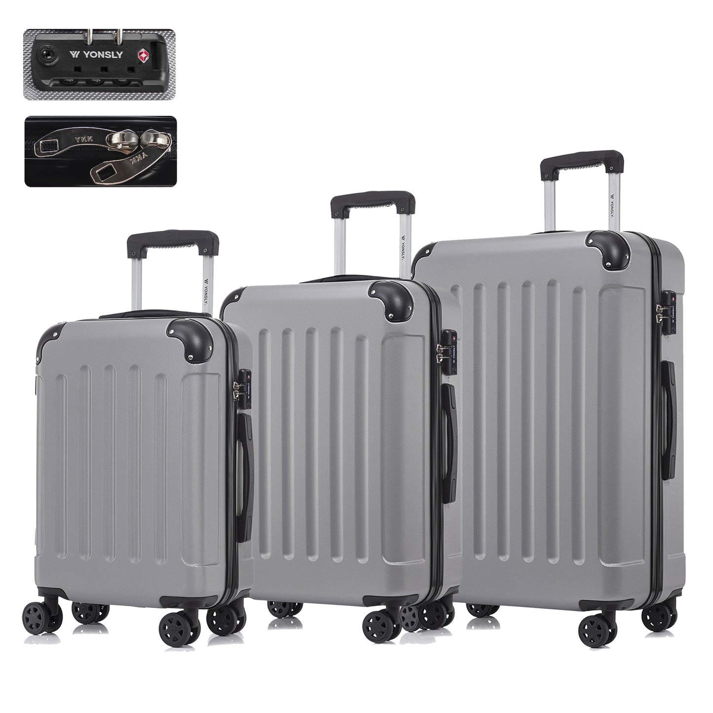 YONSLY® Premium Luggage TSA Lock, YKK Zipper Hardside Suitcase Trolley Cabin Suitcase Rolling Suitcase Hand Luggage 4 Wheels (M-L-XL-Set)