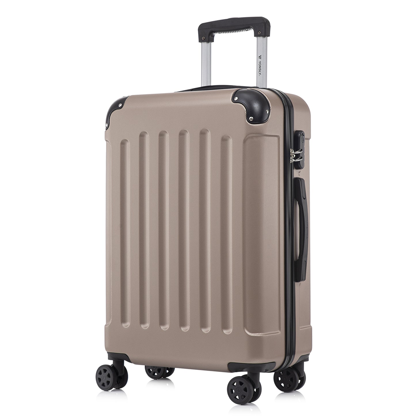 YONSLY® Suitcase, Trolley Travel Suitcase, Rolling Carry-on Luggage with 4 360° Wheels, ABS Hardshell, Security Lock, Soft Rubber Handle, 210D Lining
