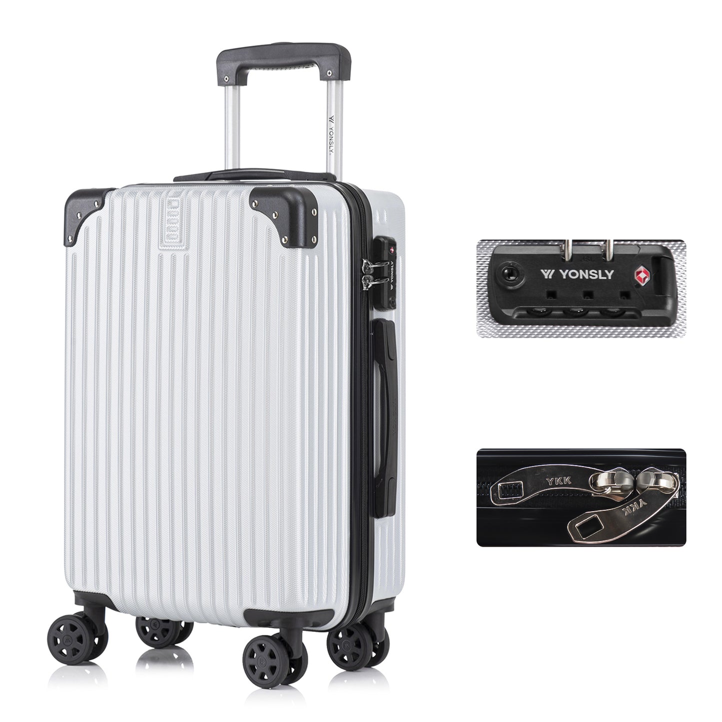 YONSLY® Premium Travel Suitcase TSA Lock, YKK Zipper Hardshell Suitcase Trolley Carry-On Luggage Spinner Suitcase 4 Wheels