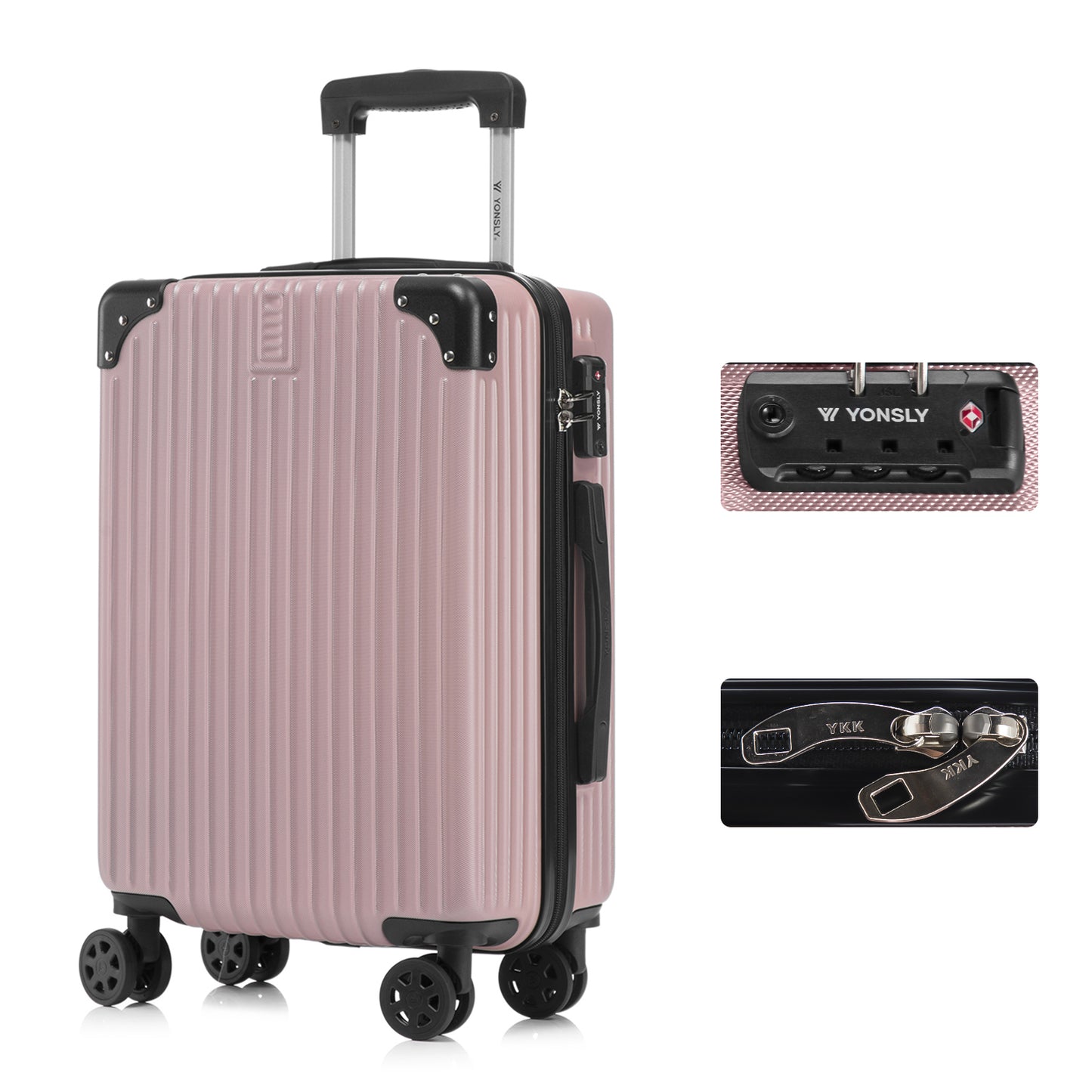 YONSLY® Premium Travel Suitcase TSA Lock, YKK Zipper Hardshell Suitcase Trolley Carry-On Luggage Spinner Suitcase 4 Wheels