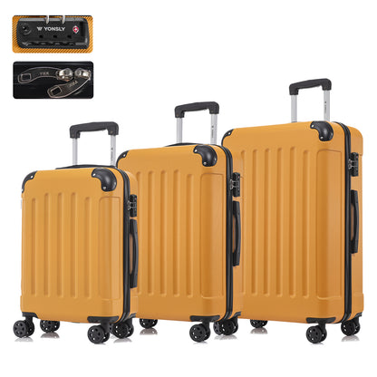 YONSLY® Premium Luggage TSA Lock, YKK Zipper Hardside Suitcase Trolley Cabin Suitcase Rolling Suitcase Hand Luggage 4 Wheels (M-L-XL-Set)