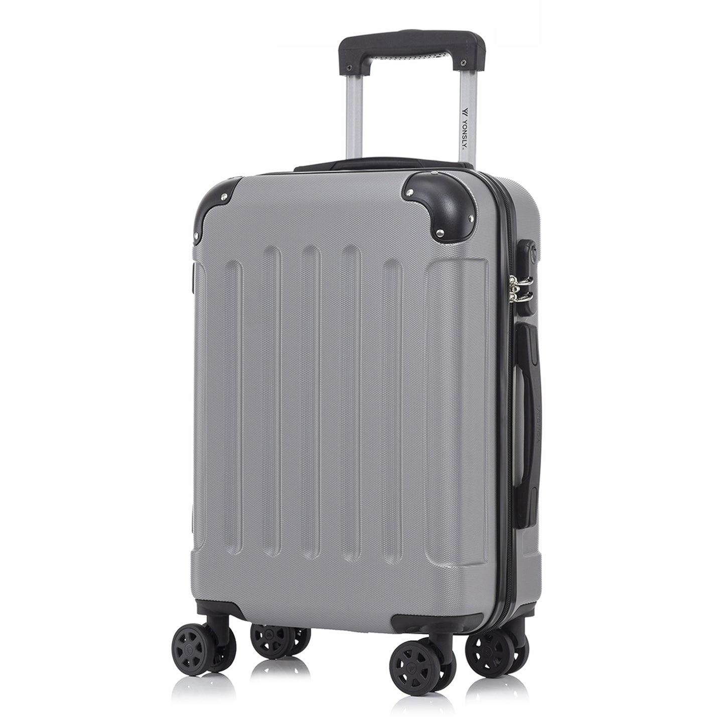 YONSLY® Suitcase, Trolley Travel Suitcase, Rolling Carry-on Luggage with 4 360° Wheels, ABS Hardshell, Security Lock, Soft Rubber Handle, 210D Lining