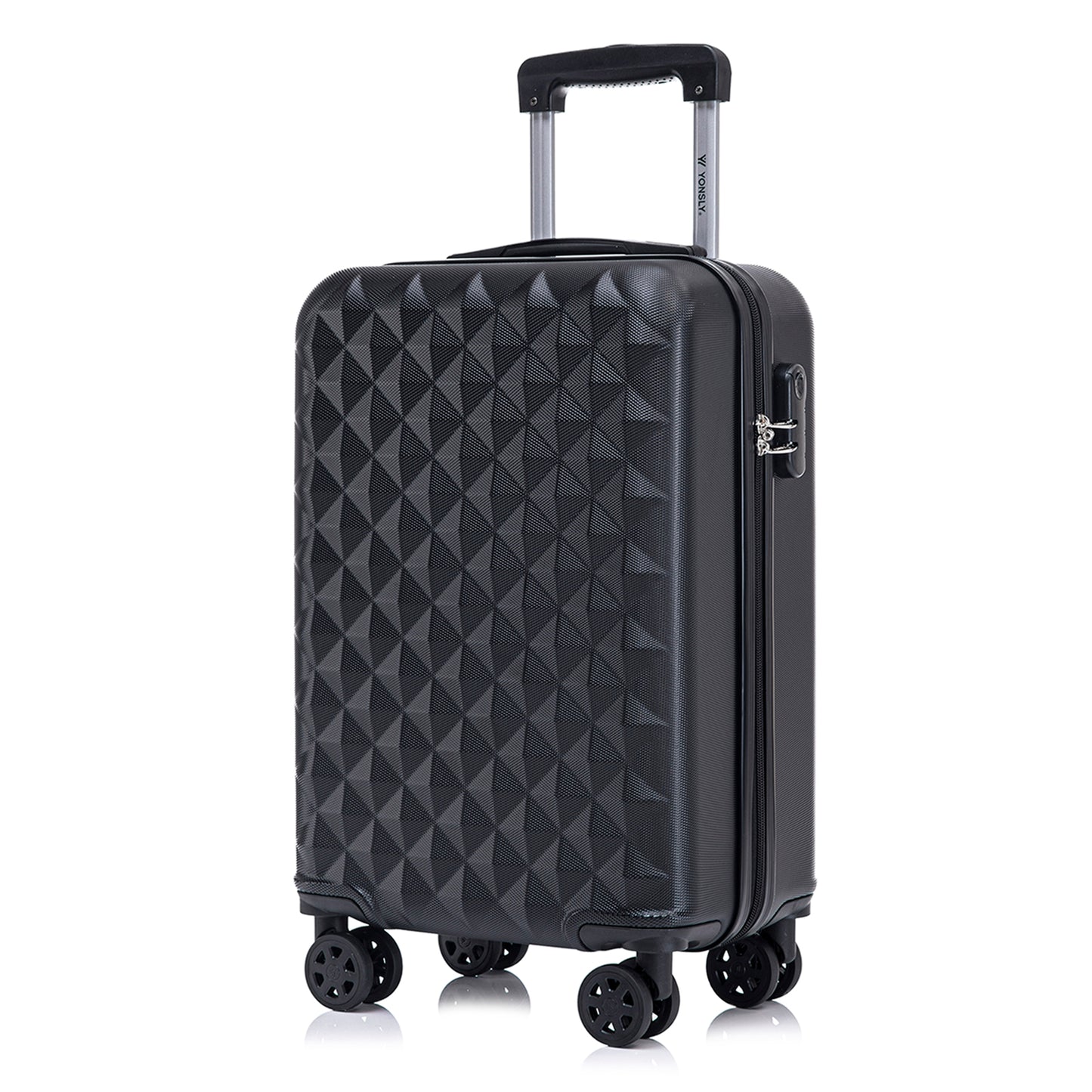YONSLY® Suitcase, Trolley Travel Suitcase, Cabin Case Rolling Luggage Hand Luggage with 4 360° Wheels, Hard Shell Travel Suitcase, Combination Lock, Soft Rubber Handle