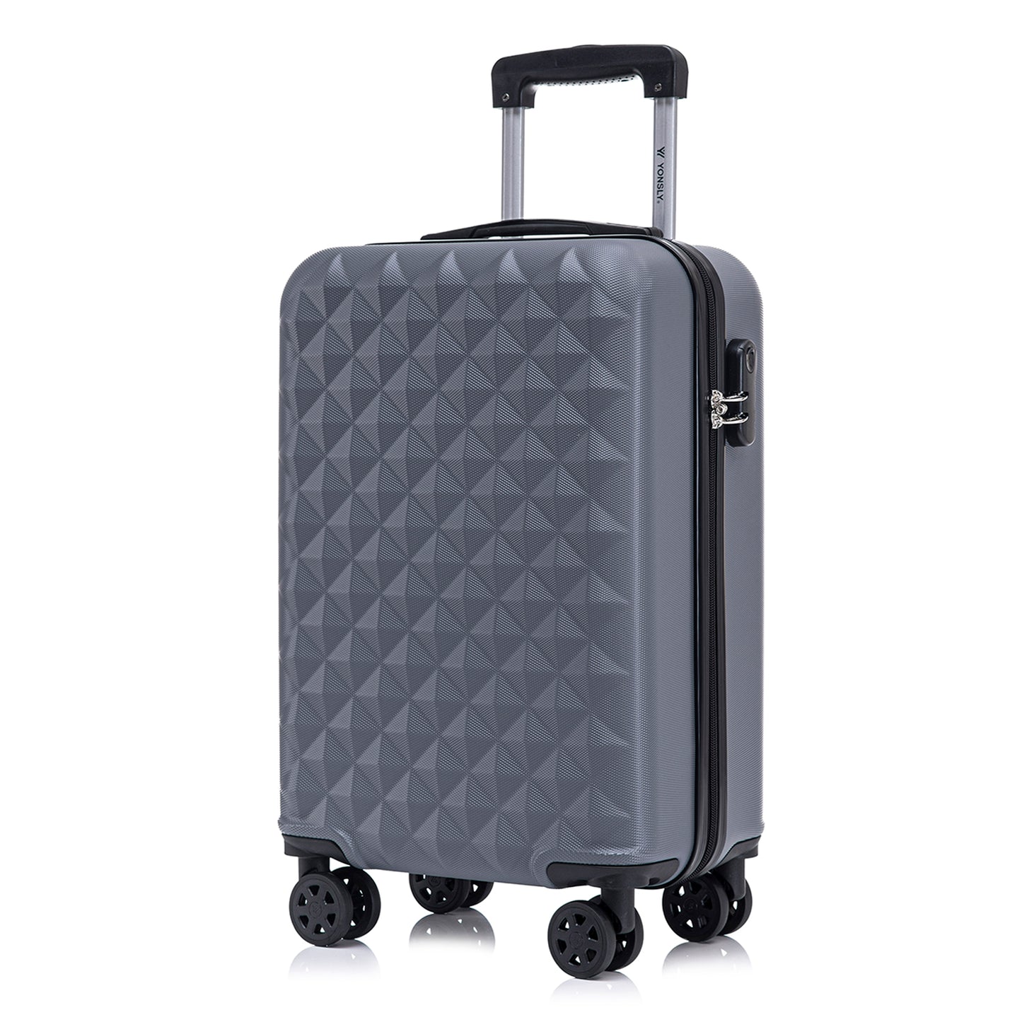 YONSLY® Suitcase, Trolley Travel Suitcase, Cabin Case Rolling Luggage Hand Luggage with 4 360° Wheels, Hard Shell Travel Suitcase, Combination Lock, Soft Rubber Handle