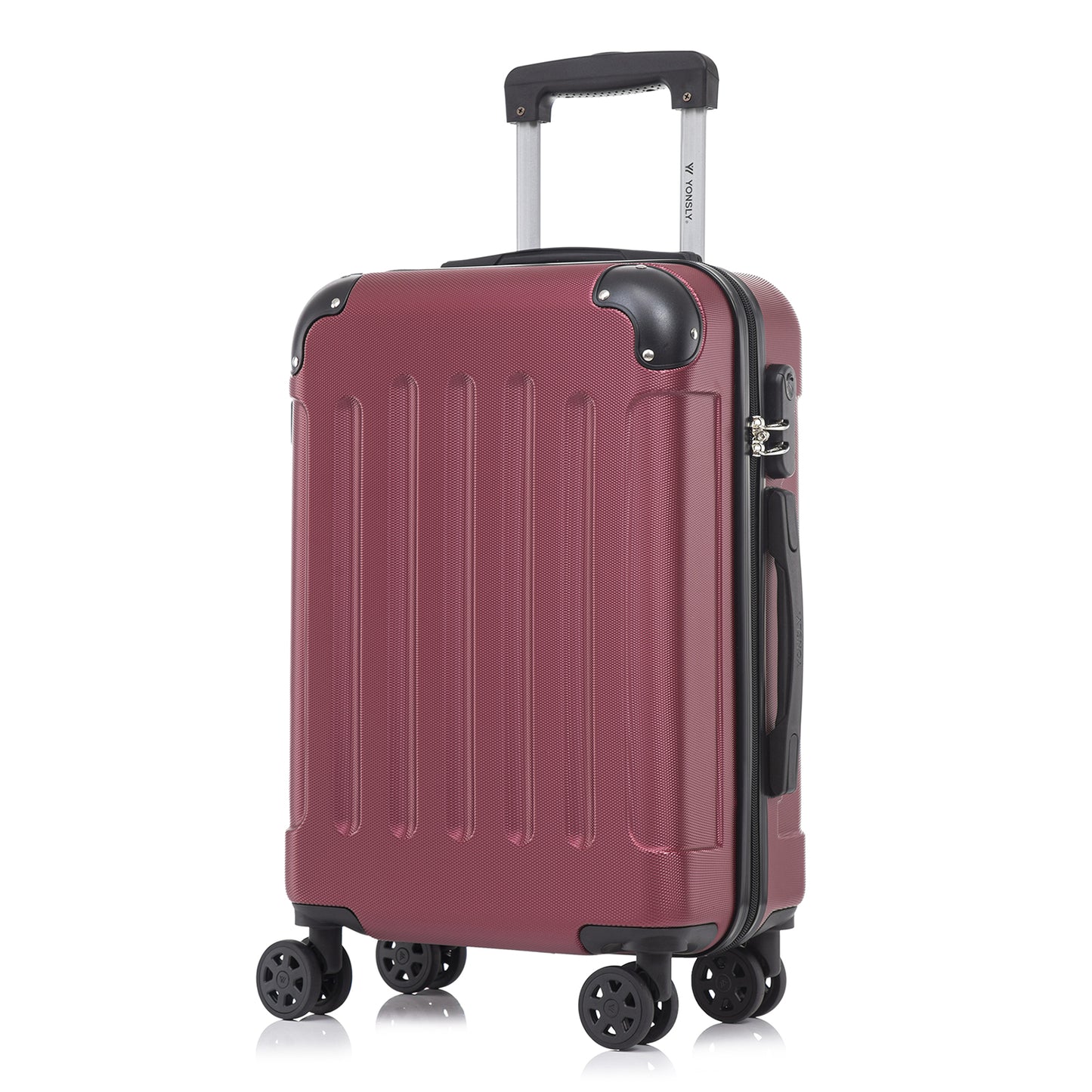 YONSLY® Trolley Suitcase, Travel Suitcase, Carry-On Suitcase, Hardshell Suitcase with 4 360° Wheels, Combination Lock, Soft Rubber Handle for Travel, Camping