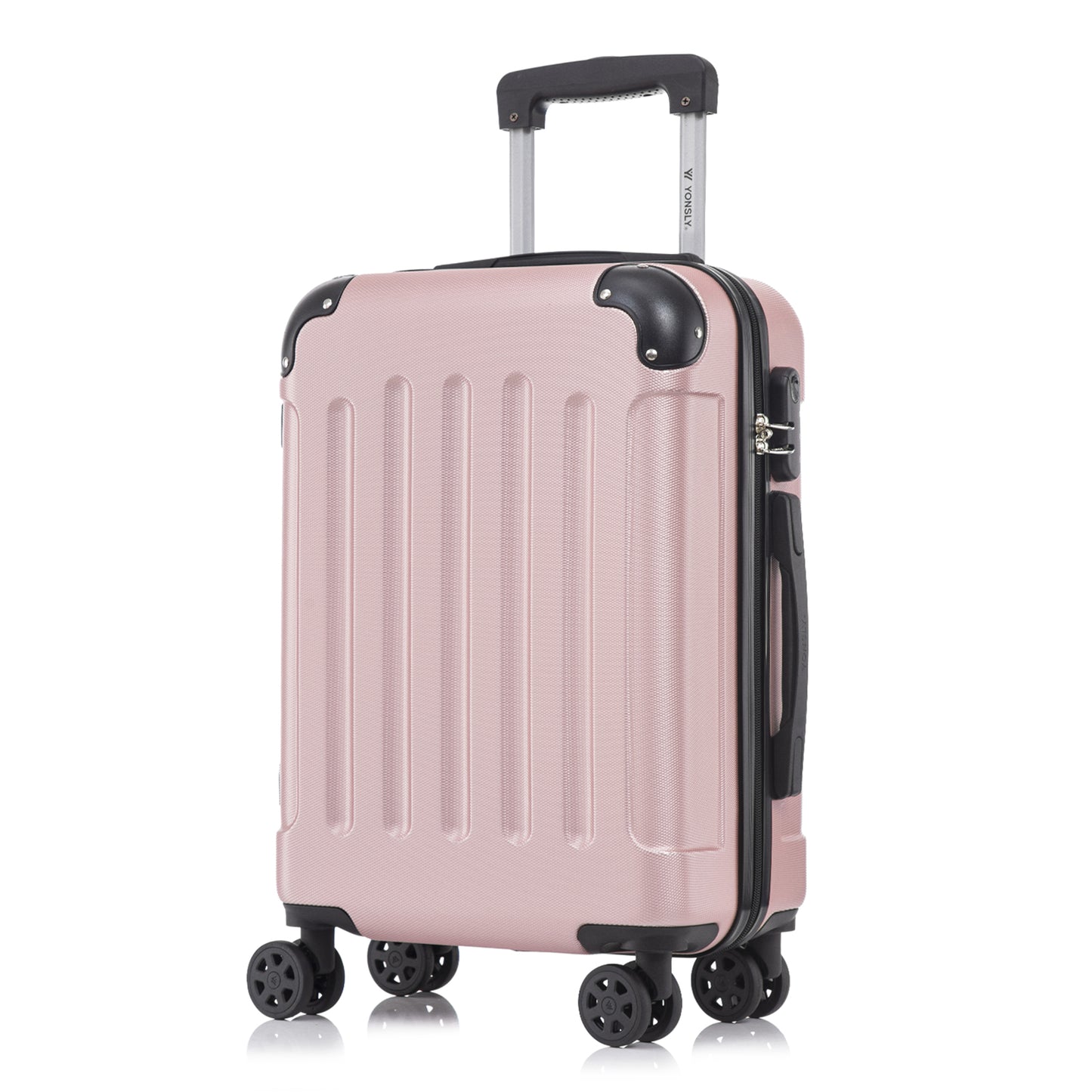 YONSLY® Trolley Suitcase, Travel Suitcase, Carry-On Suitcase, Hardshell Suitcase with 4 360° Wheels, Combination Lock, Soft Rubber Handle for Travel, Camping