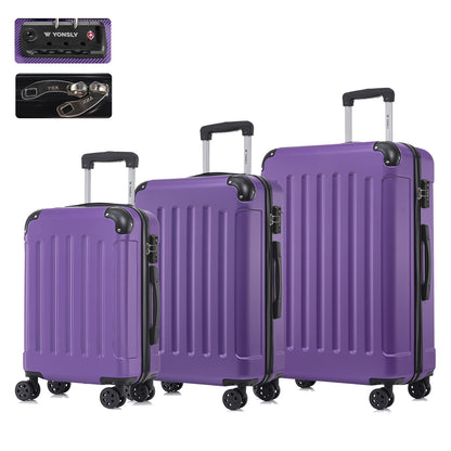 YONSLY® Premium Luggage TSA Lock, YKK Zipper Hardside Suitcase Trolley Cabin Suitcase Rolling Suitcase Hand Luggage 4 Wheels (M-L-XL-Set)