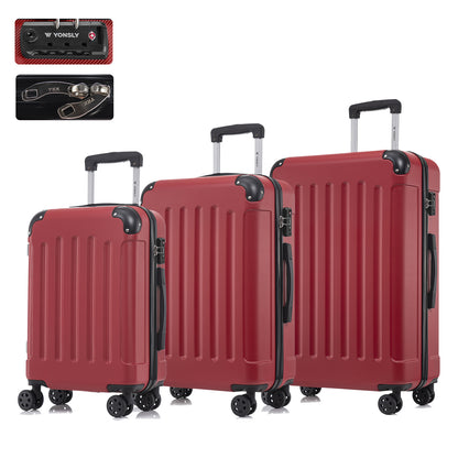 YONSLY® Premium Luggage TSA Lock, YKK Zipper Hardside Suitcase Trolley Cabin Suitcase Rolling Suitcase Hand Luggage 4 Wheels (M-L-XL-Set)