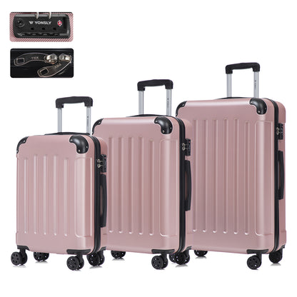 YONSLY® Premium Luggage TSA Lock, YKK Zipper Hardside Suitcase Trolley Cabin Suitcase Rolling Suitcase Hand Luggage 4 Wheels (M-L-XL-Set)