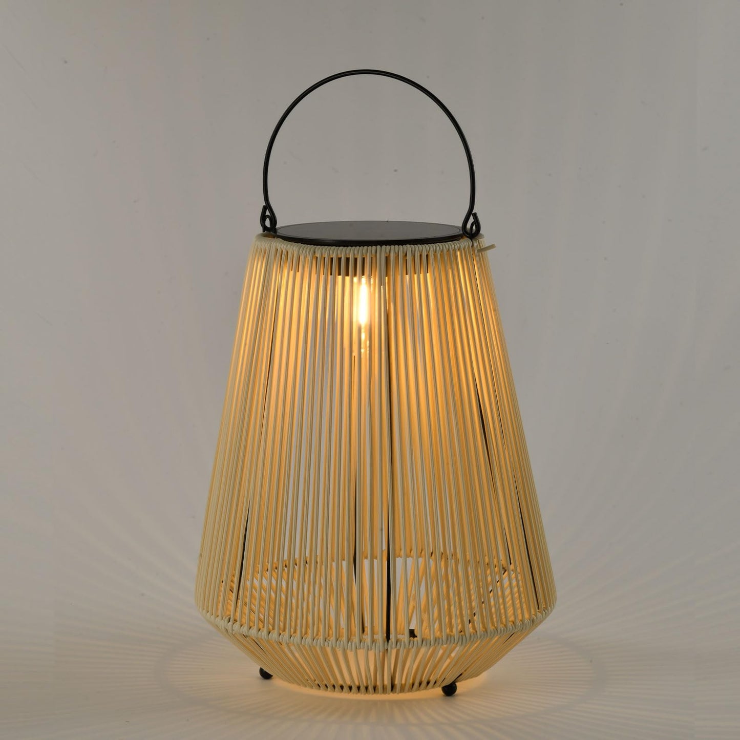 LQWELL® Solar Lantern for Outdoor, 2-in-1 Solar & USB Charging, Solar Lamps Table Lamp, Rattan Indoor Decorative Night Light with Charging Cable for Garden, Balcony, Camping, Bedroom