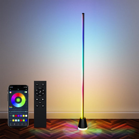 LQWELL RGBIC LED Stehlampe Dimmbar, 150cm Ecklampe mit Fernbedienung und APP, 16 Millionen Farben Smart Standleuchte mit DIY und Musikmodus, Timing-Funktion für Wohnzimmer, Schlafzimmer, Party