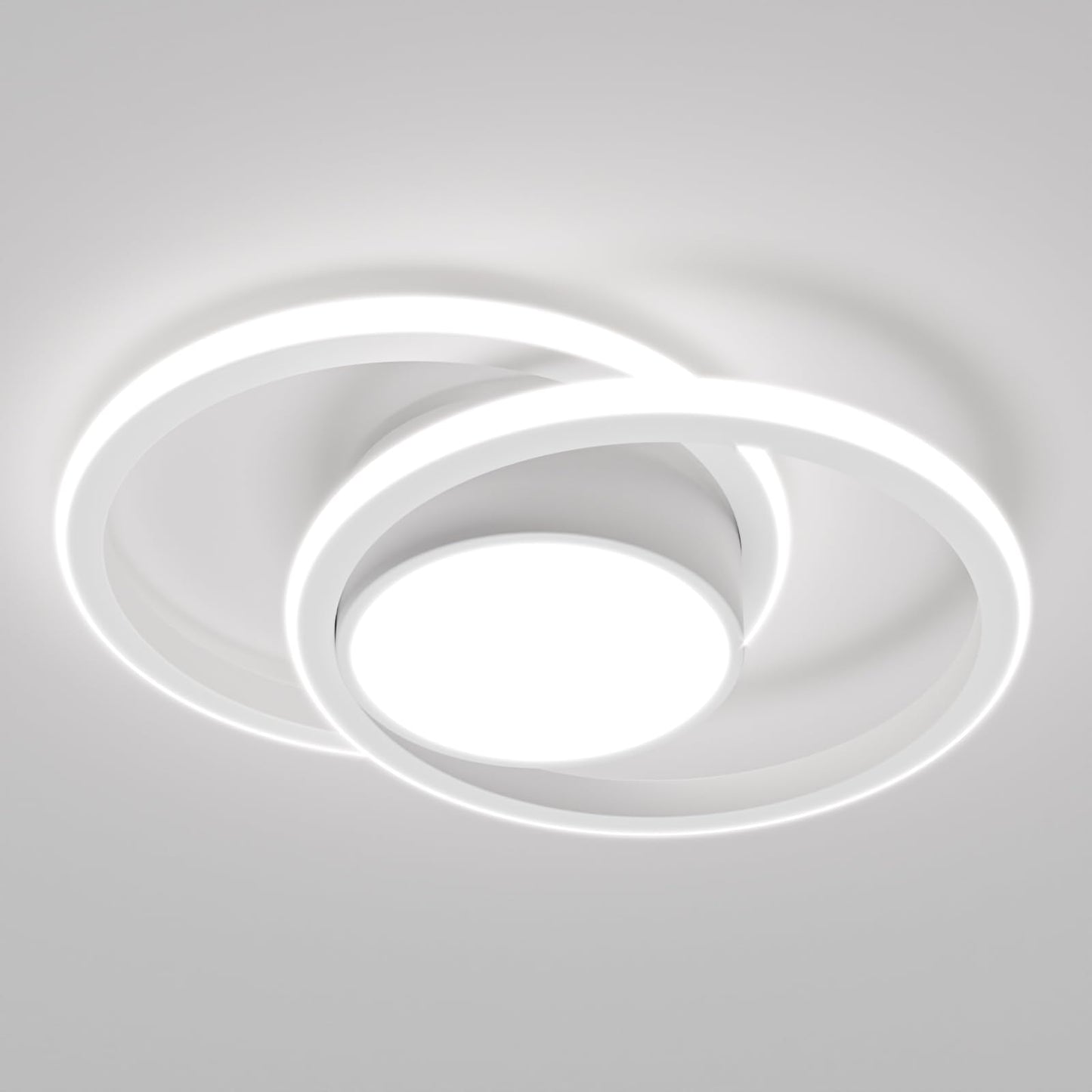 LQWELL® Modern LED Ceiling Light, 40cm 2-Ring Design Ceiling Lamp, 48W made of Metal and Acrylic, IP44 Waterproof for Bedroom, Living Room, Bathroom, Kitchen, Basement and Office, available in 3000K, 4000K and 6500K