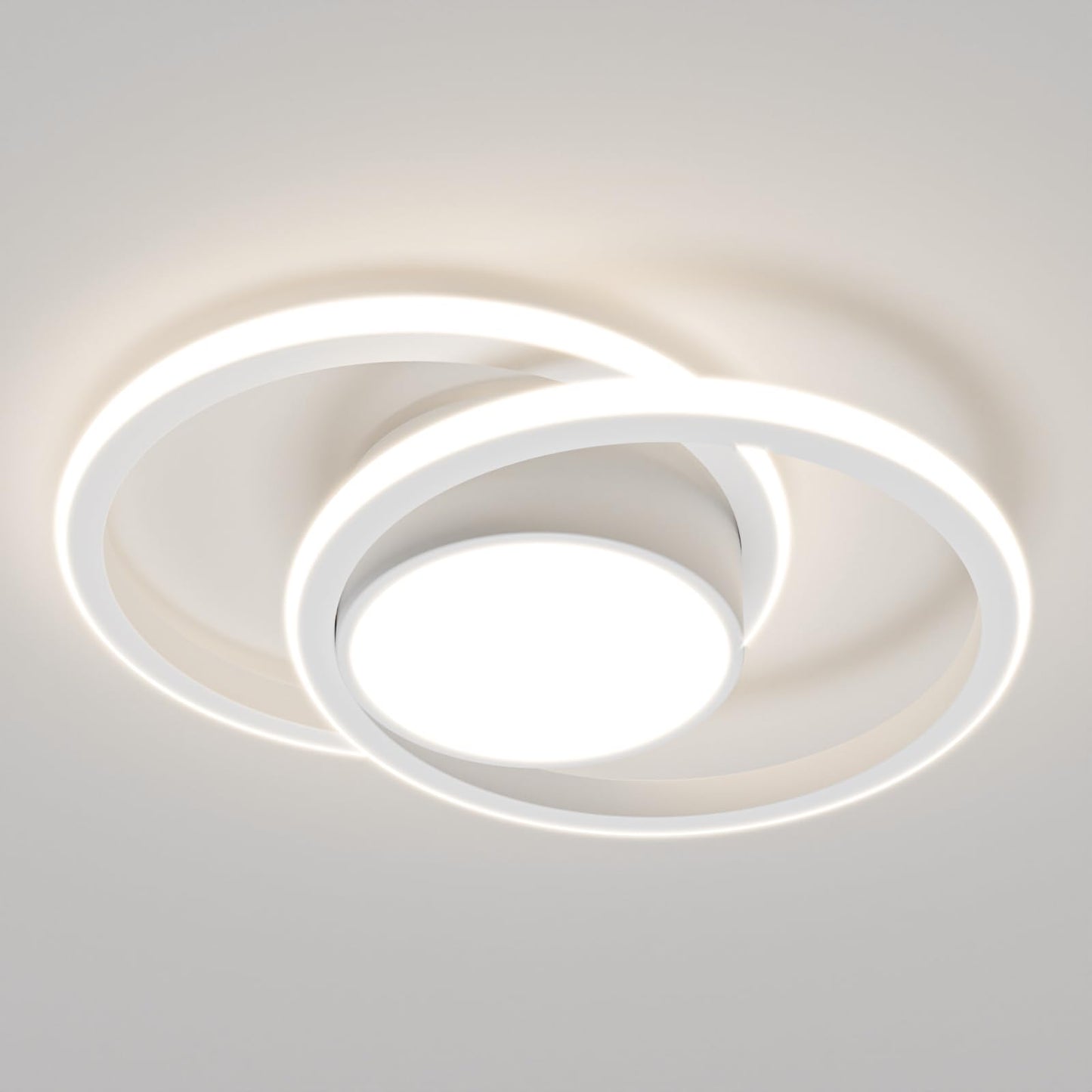 LQWELL® Modern LED Ceiling Light, 40cm 2-Ring Design Ceiling Lamp, 48W made of Metal and Acrylic, IP44 Waterproof for Bedroom, Living Room, Bathroom, Kitchen, Basement and Office, available in 3000K, 4000K and 6500K