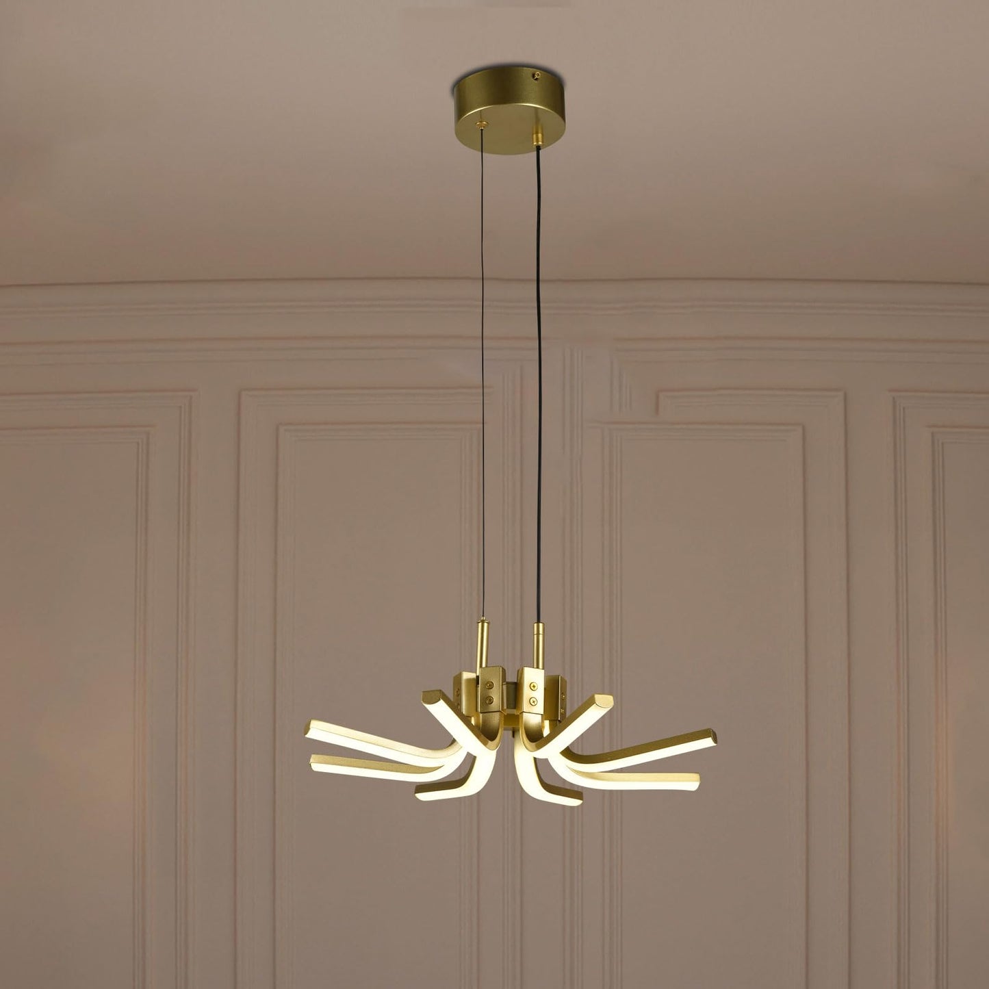 LQWELL® Chandelier LED 30W, Industrial Chandelier, Modern Pendant Light Hanging Lamp for Living Room Bedroom Dining Room Hallway Cafes Bar Studio, Metal Ceiling Lamp, Gold