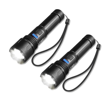 LQWELL® Taschenlampe LED USB C Aufladbar, Extrem Helle Zoombares Taktische Taschenlampen mit 5 Lichtmodi, Einstellbare Helligkeit, Wasserdichte Flashlight für Camping, Wandern, Outdoor, 2 Stück