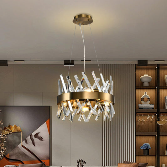 LQWELL® Kronleuchter 6-Licht E14, Industrie Chandelier, Modern Pendelleuchte Hängeleuchte für Wohnzimmer Schlafzimmer Esszimmer Gang Cafés Bar Studio, Kristall Deckenlampe, Champagner Gold