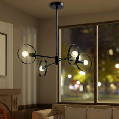 LQWELL® Chandelier 4-Light E14, Industrial Chandelier, Modern Pendant Light for Living Room Bedroom Dining Room Hallway Cafes Bar Studio, Metal Ceiling Lamp, Matte Black