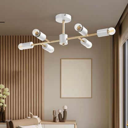 LQWELL® Chandelier Industrial Ceiling Light, Modern Chandelier E14 Kitchen Lamp Bedroom Lamp for Living Room Bedroom Kitchen, 6-Light, Gold White, No Bulb