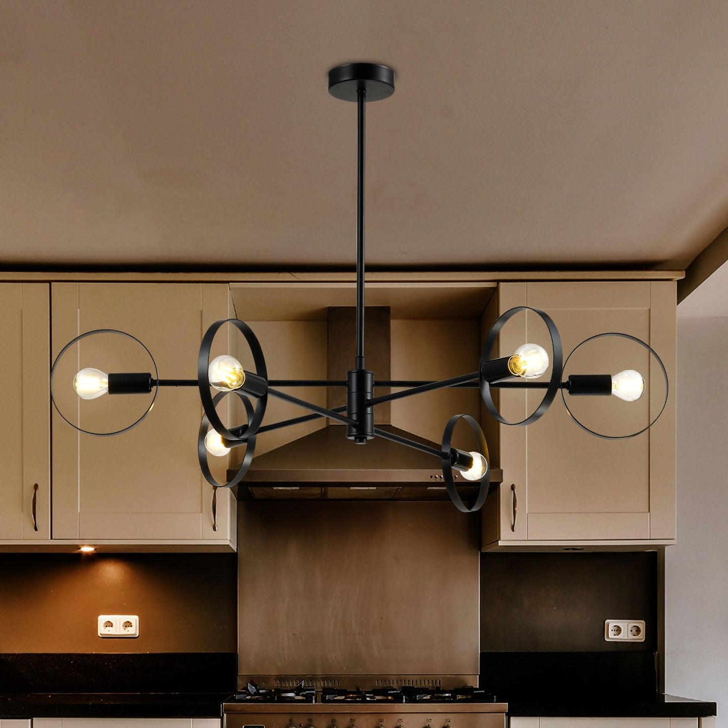 LQWELL® 6-Light E14 Chandelier, Industrial Chandelier, Modern Pendant Light Hanging Lamp for Living Room Bedroom Dining Room Hallway Cafes Bar Studio, Metal Ceiling Lamp, Matt Black
