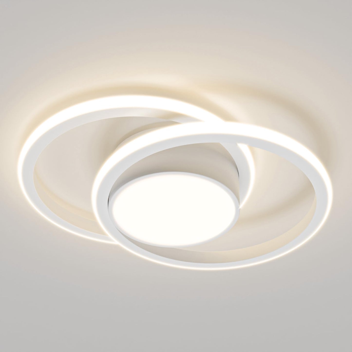LQWELL® Modern LED Ceiling Light, 40cm 2-Ring Design Ceiling Lamp, 48W made of Metal and Acrylic, IP44 Waterproof for Bedroom, Living Room, Bathroom, Kitchen, Basement and Office, available in 3000K, 4000K and 6500K