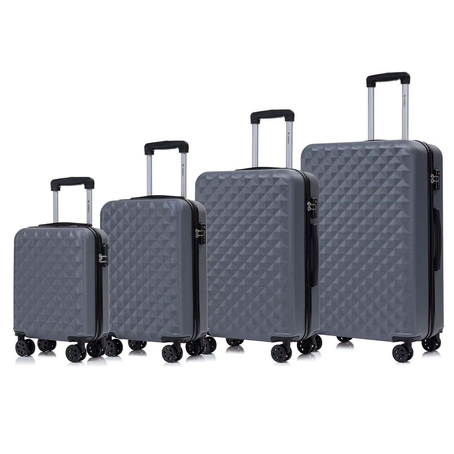 YONSLY® Premium Travel Suitcase TSA Lock, Hard-Shell Suitcase Trolley Cabin Suitcase Rolling Suitcase Hand Luggage 4 Wheels (S-M-L-XL Set)