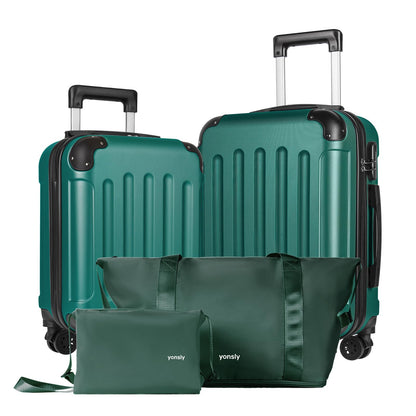 YONSLY® 4-Piece Luggage Set, Trolley Suitcase Set with 1 Travel Bag, 1 Toiletry Bag, Carry-On Rolling Suitcase with 4 Wheels, Hard-Shell, Size M with Combination Lock, Rubber Handle (S, M)