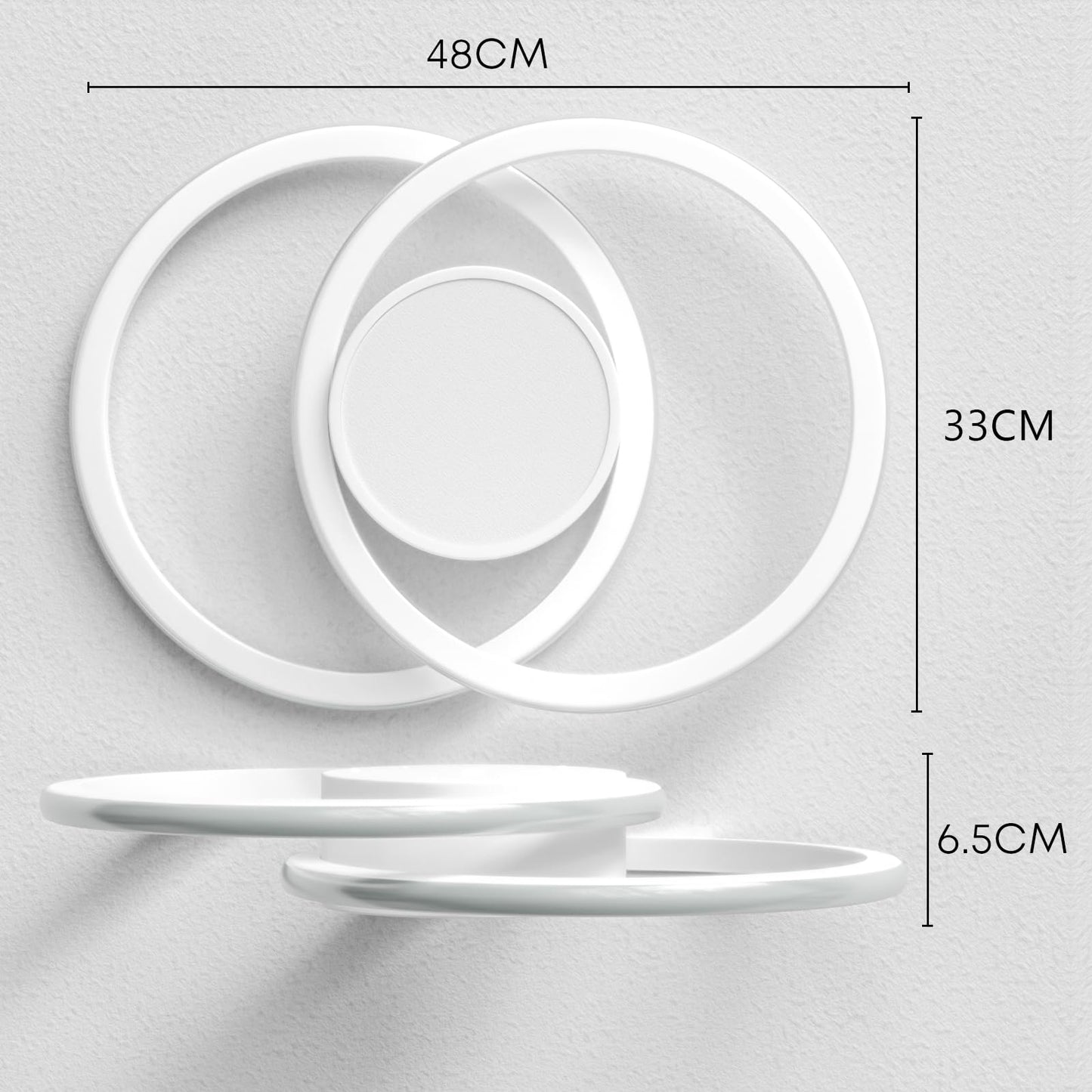 LQWELL Modern Led Deckenleuchte, LED Deckenlampe 48cm, 2-Ringe Design, 62W 6500K 6950LM IP44 Wasserfest Schlafzimmerleuchte Wohnzimmerleuchte aus Metall+Acryl als Badezimmer Küche Keller Büro
