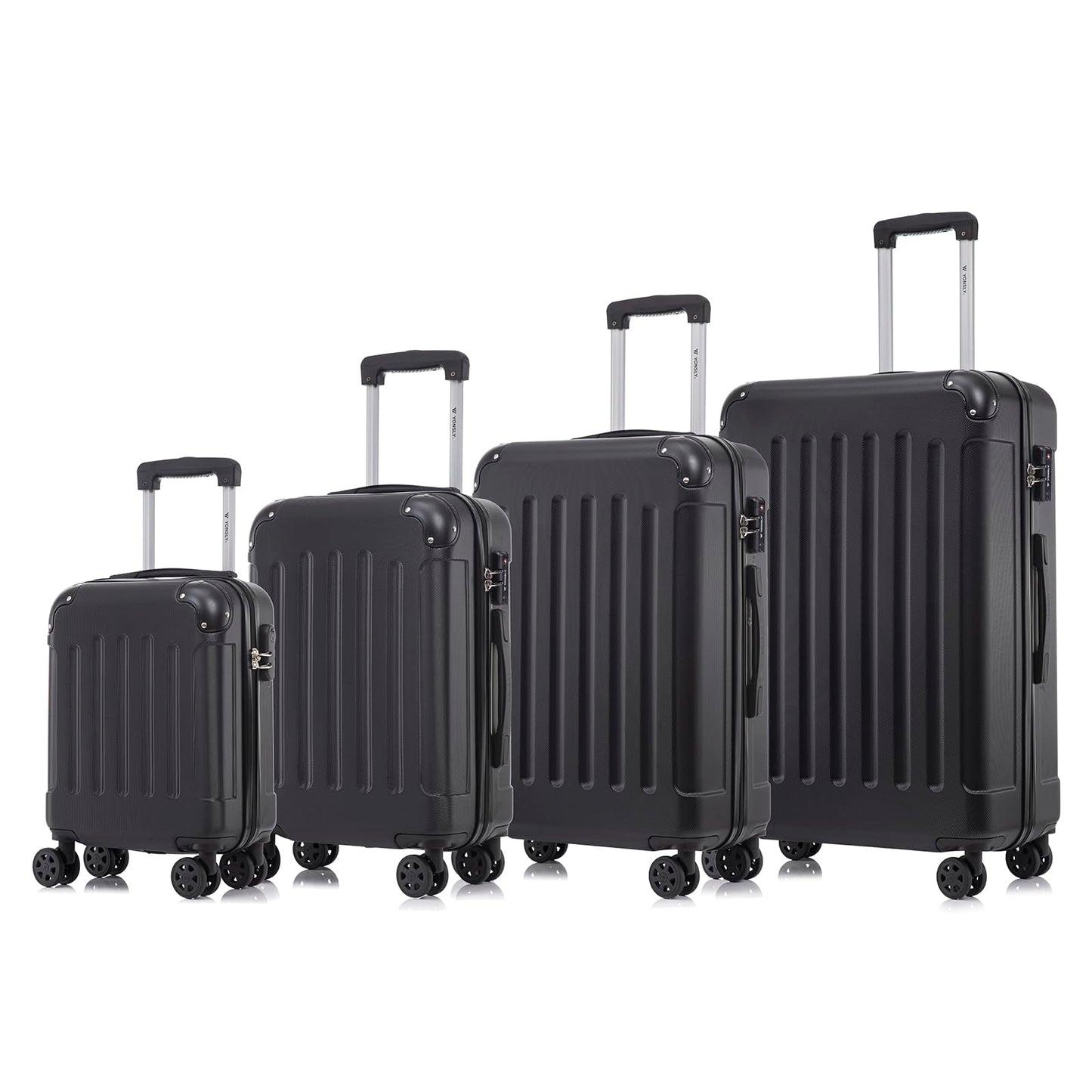 YONSLY® Premium Luggage, TSA Lock YKK Zipper Hardside Suitcase Trolley Cabin Luggage Roller Suitcase Carry-On 4 Wheels (S-M-L-XL-Set)
