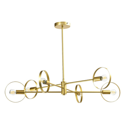 LQWELL® Chandelier 6-Light E14, Industrial Chandelier, Modern Pendant Light for Living Room Bedroom Dining Room Hallway Cafes Bar Studio, Metal Ceiling Lamp, Gold